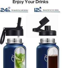 Vacuum Insulated Stainless Steel Water Bottle with Straw & Spout Lids