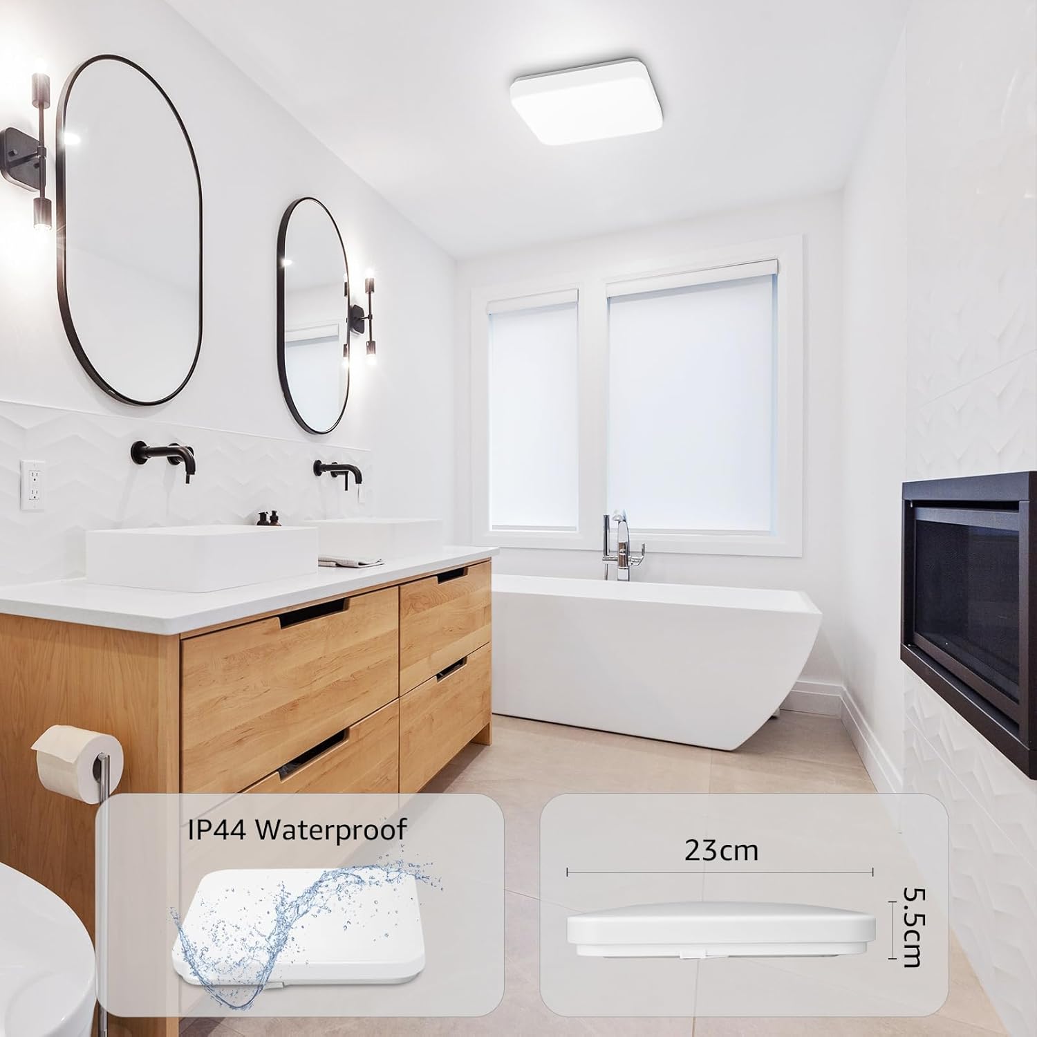 24W Square LED Ceiling Light, IP44, 5000K Daylight