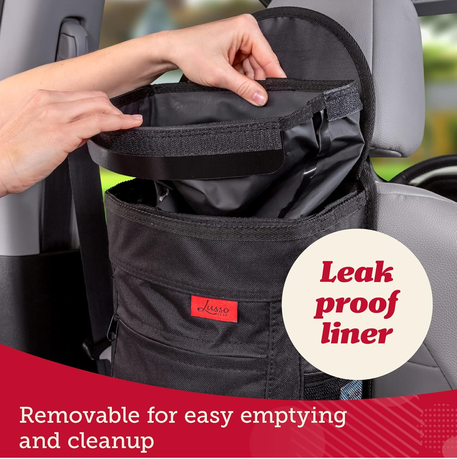 Large 9L Spill-Proof Car Trash Bin – Odor-Free Car Rubbish Can with Removable Liner & Pockets