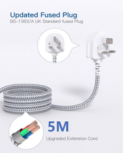 6 Way Extension Lead with 5 USB Ports (1 USB-C), 5M Braided Cable, 3250W Surge Protected