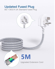6 Way Extension Lead with 5 USB Ports (1 USB-C), 5M Braided Cable, 3250W Surge Protected