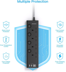 4-Way Extension Lead with 4 USB Ports (2 USB-C), 1.8M Cable & Individual Switches