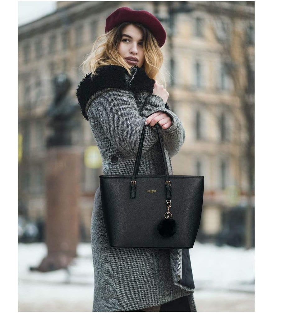 Women’s PU Leather Laptop Tote Bag – 15.6 Inch Large Shoulder Handbag for Work, School & Travel