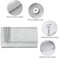Elegant Glitter Envelope Clutch Bag with Chain Strap – Evening Party Handbag