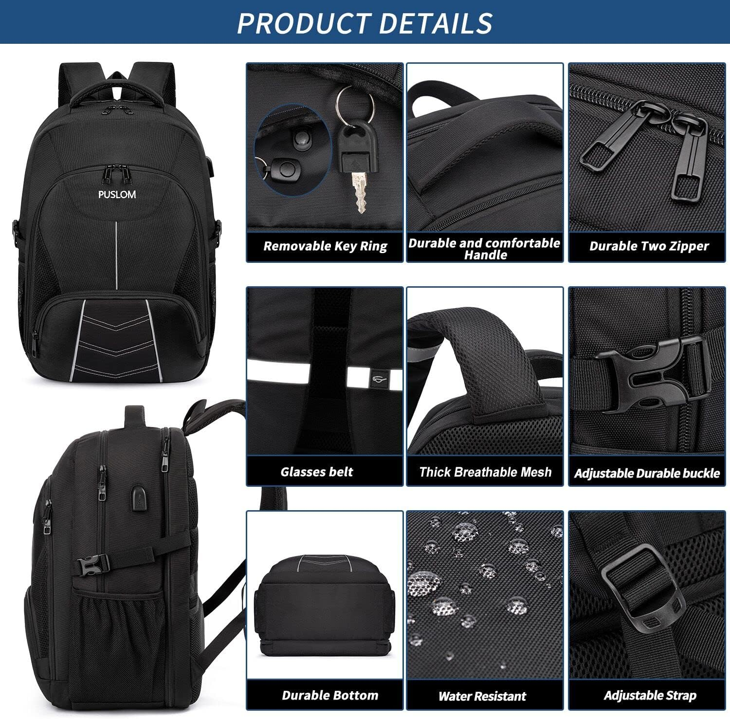 55L Extra Large Laptop Backpack – TSA Travel Rucksack with USB Port, 18.4 Inch