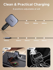 90W Retractable Car Charger – 3-Port Fast USB Car Adapter with 60W Cable for iPhone, Galaxy, iPad & Laptops