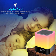 Bluetooth Speaker Alarm Clock RGB LED Bedside Lamp - Bedroom Decor Night Light Gift