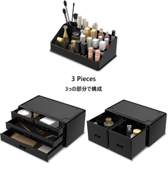 Makeup Organizer Box 3-Piece Set with 6 Stackable Cosmetic Drawers