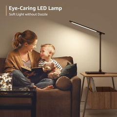 Dimmable LED Desk Lamp with USB Charging Port - 3 Color Modes, 5 Brightness Levels, Eye-Caring