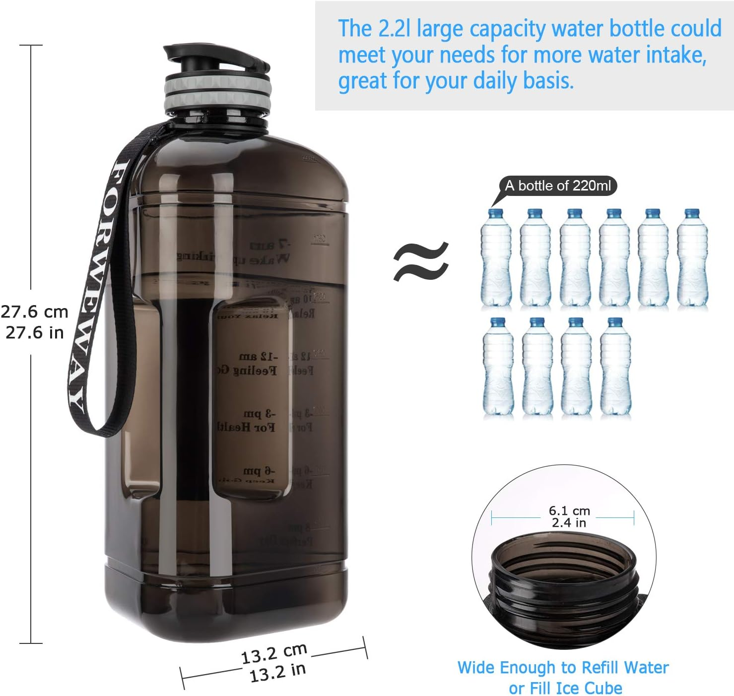 2.2L Large Triangular Gym Water Bottle – Leakproof BPA-Free Plastic Jug Black
