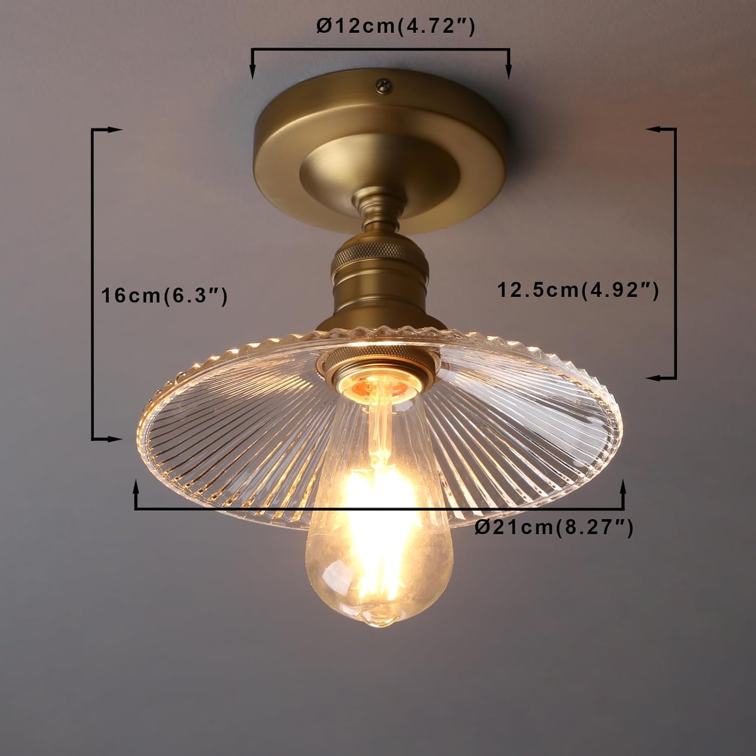 Vintage Ribbed Glass Pendant Ceiling Light, Cone Shade, E27 Base