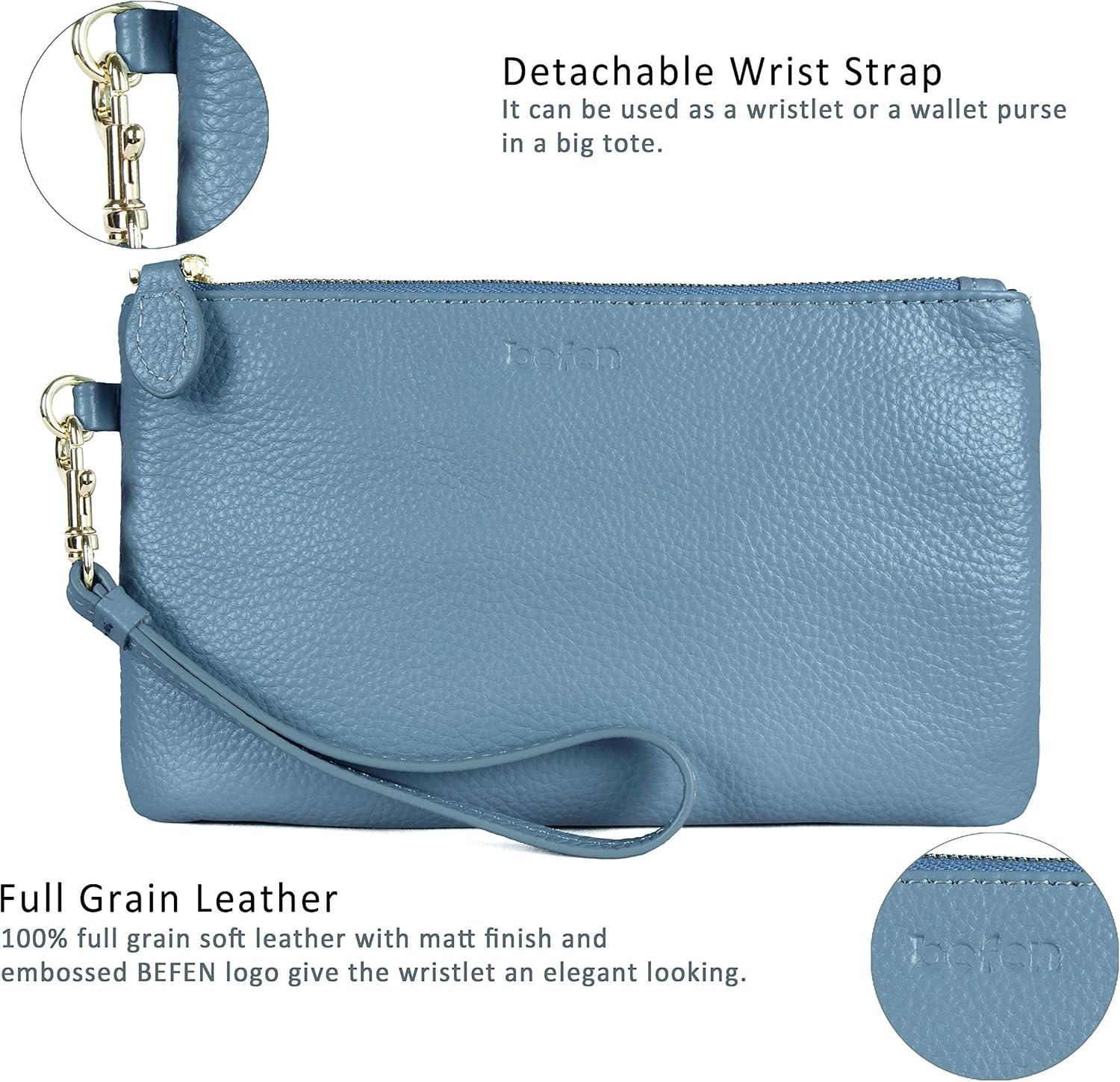 Genuine Leather Wristlet Clutch Wallet for Women – Card & Cash Organizer Purse