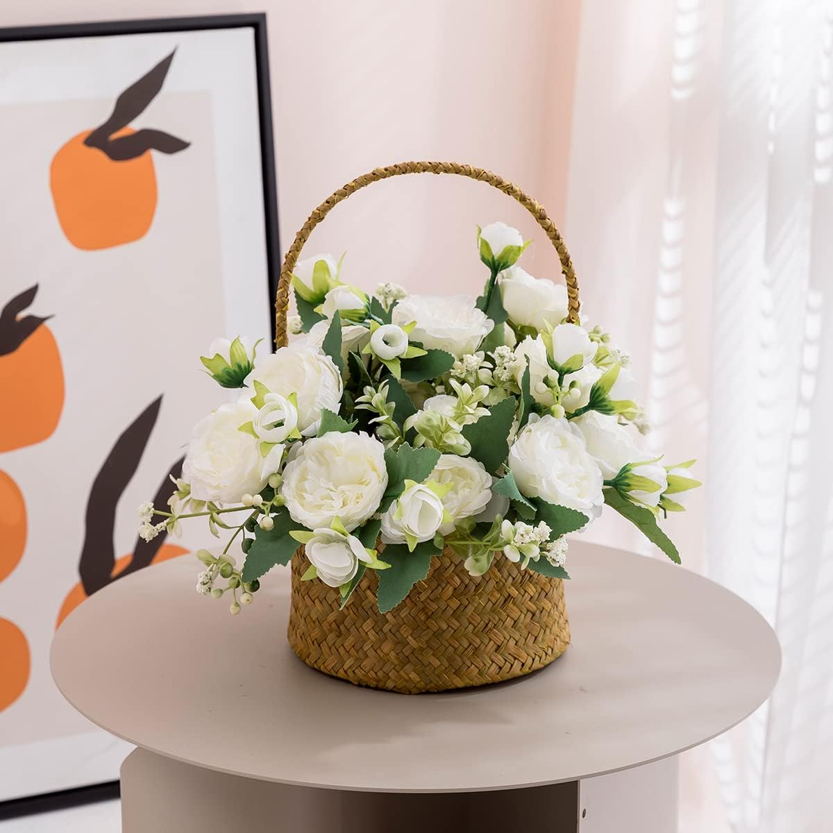 Floweroyal 4 Bunches Artificial White Peony Flowers – Silk Bouquets for Home & Wedding Décor