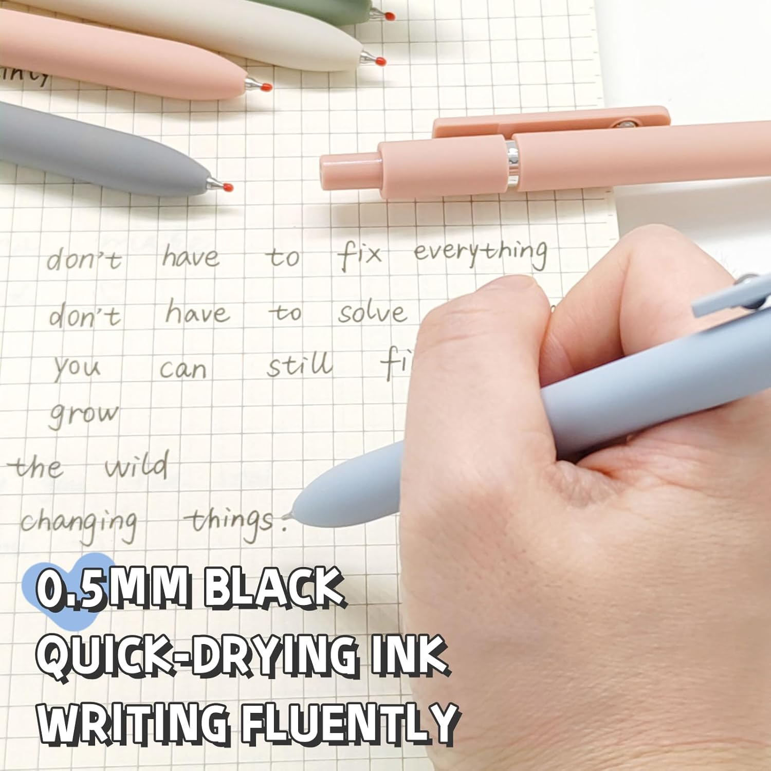 Gel Pens 0.5mm Fine Point | Smooth Black Ink | Retractable Silicone Grip (5 Pcs Morandi)