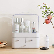 White Makeup Organizer Box with Lid & Drawers for Vanity, Skincare & Cosmetics