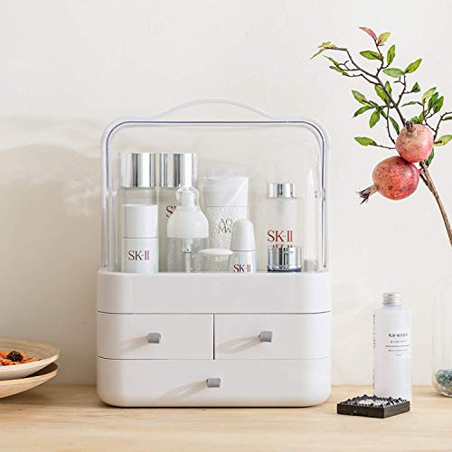 White Makeup Organizer Box with Lid & Drawers for Vanity, Skincare & Cosmetics