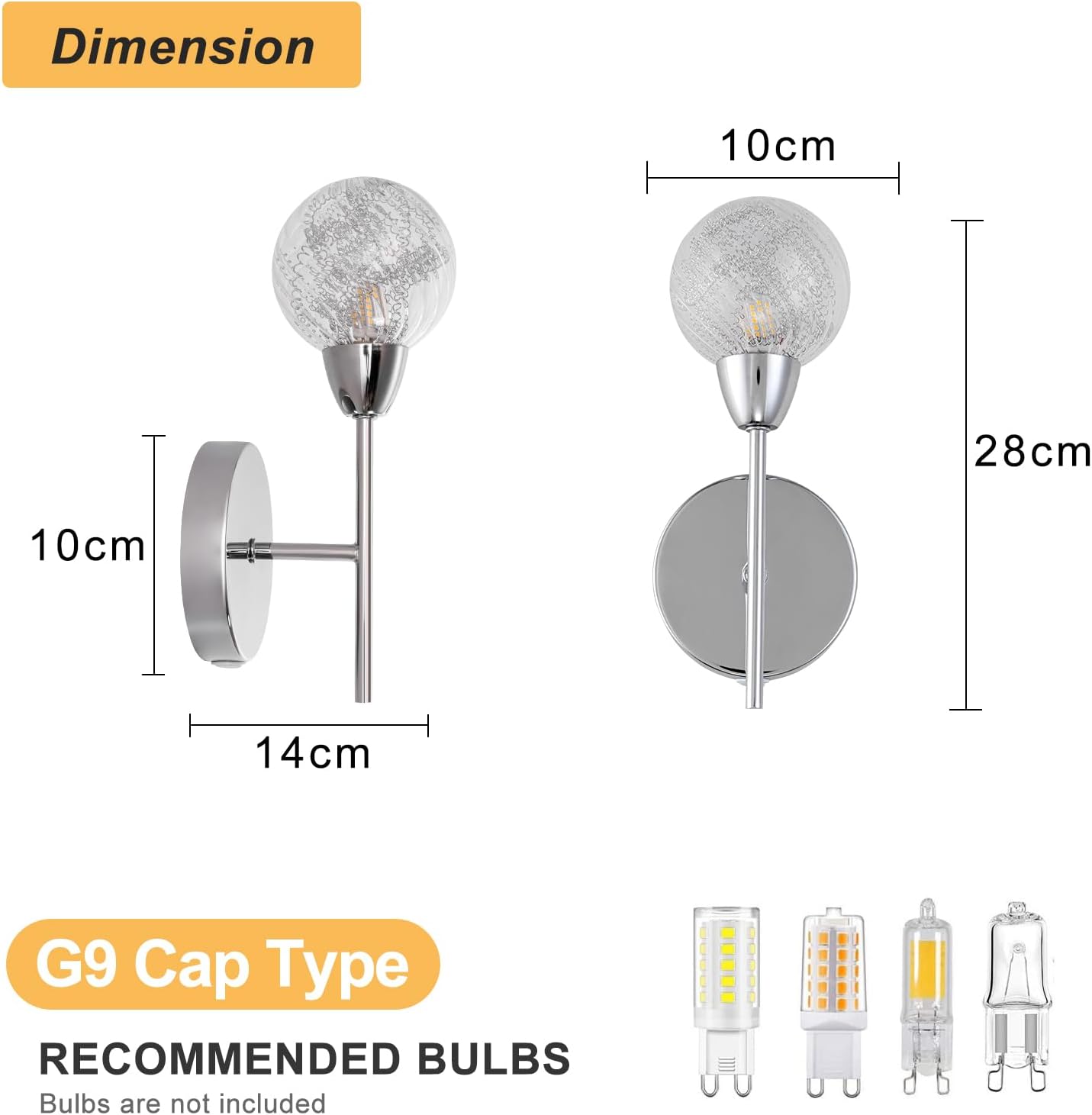 Modern Chrome Wall Lights Set with On/Off Switch
