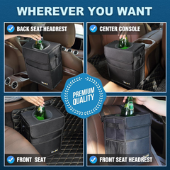 Foldable Car Bin with Lid – Waterproof Vehicle Trash Can with Adjustable Straps & Pockets
