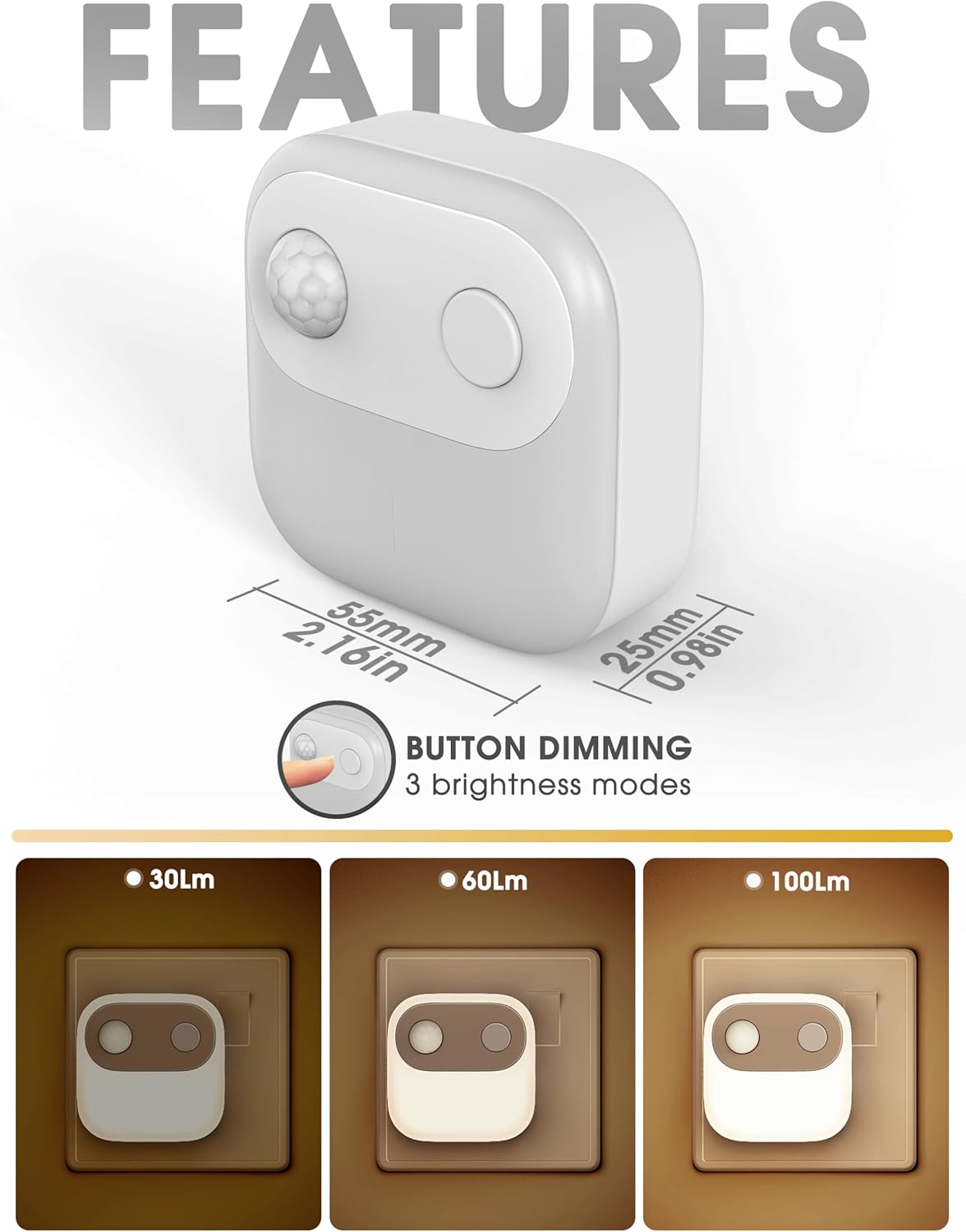 Plug-in Motion Sensor Night Light, 3000K Warm White