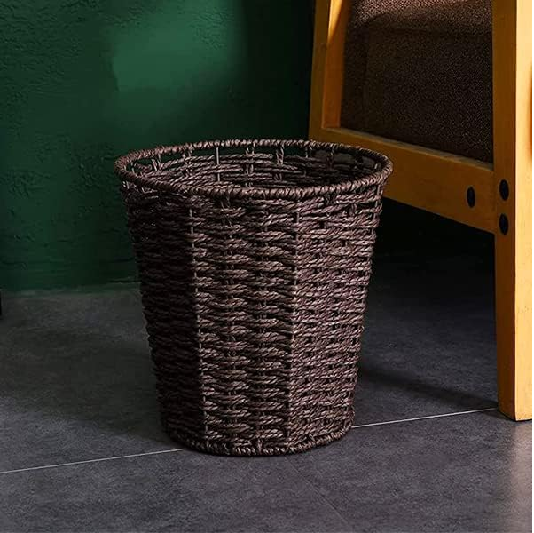 Round Handwoven Wicker Waste Bin – 25cm Brown Rubbish Basket for Home & Office