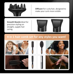 Professional 2400W Ionic Hair Dryer – Fast Blow Dryer with Diffuser & Styling Combs