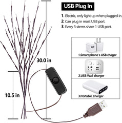 3 Pack USB Twig Branch Lights