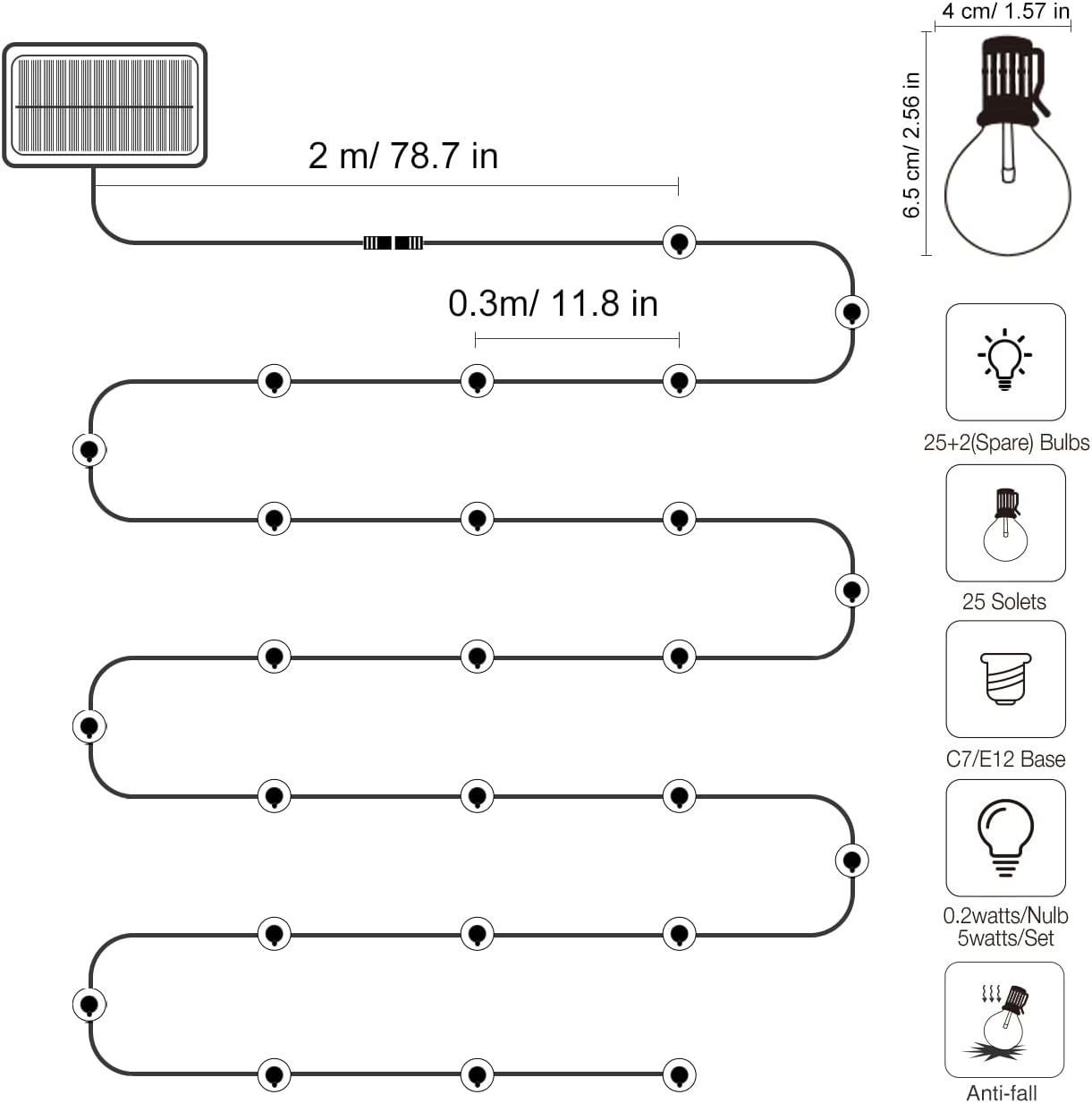 Solar Festoon String Lights – Warm White Outdoor LED Party Decor