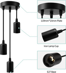 Industrial Pendant Light 3-Light Black Retro Ceiling Fixture
