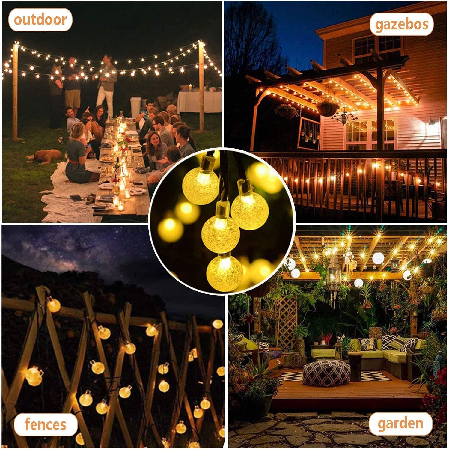 Solar Crystal Ball String Lights – 50 LED, 24FT, Waterproof
