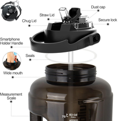 2.5L Sports Water Bottle – BPA-Free Leakproof Bottle with Straw & Flip Cap, Black