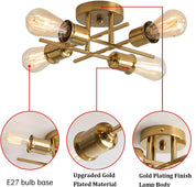 Gold 4-Light Semi Flush Ceiling Light, E27 Base