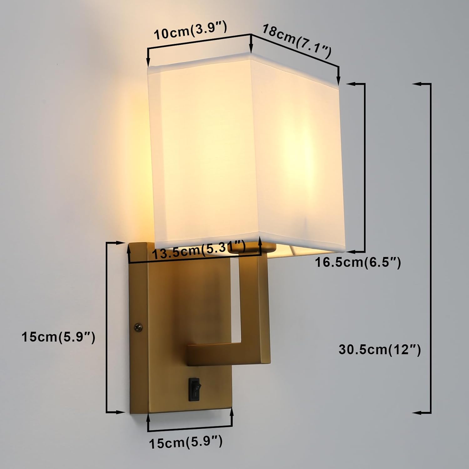 Vintage Wall Lights Set with Linen Shades, E27 Base