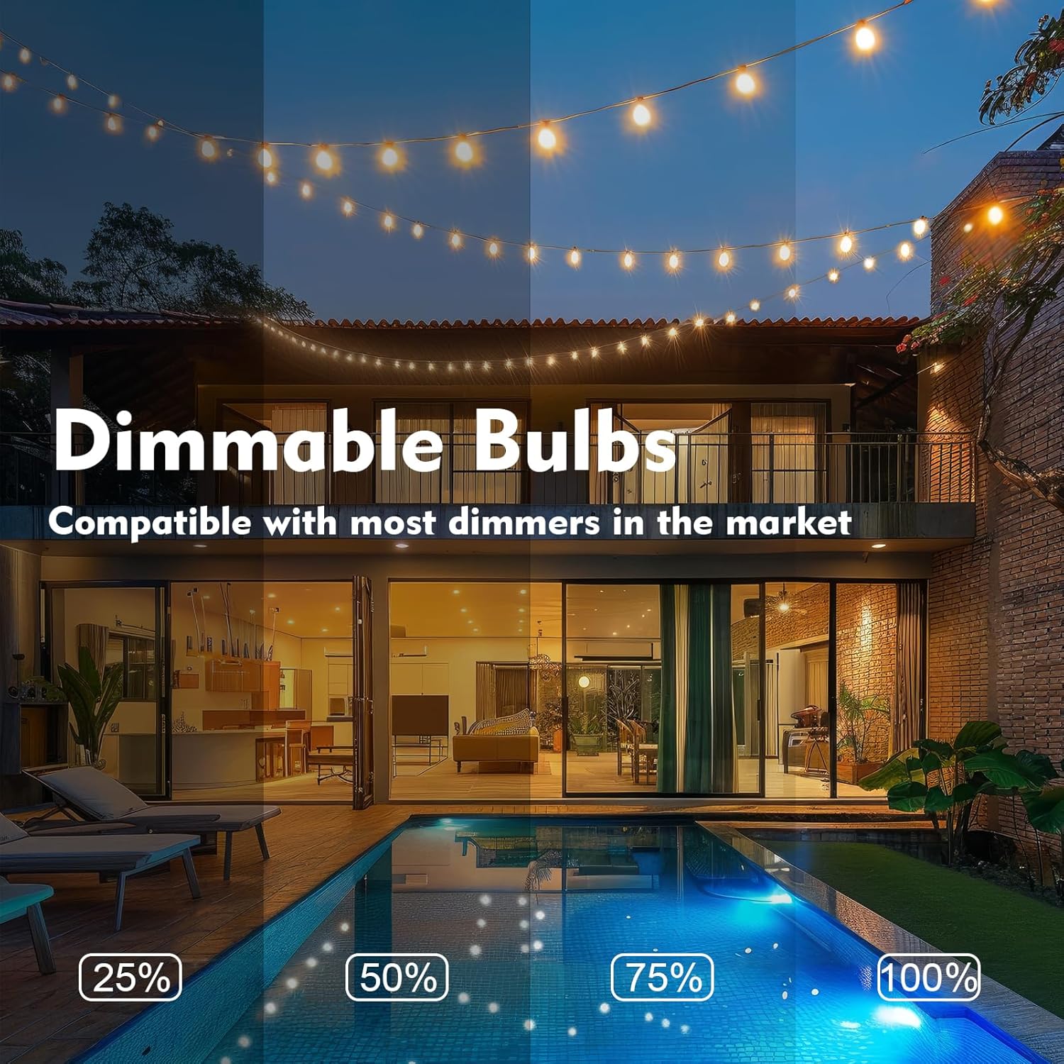 Shatterproof 50Ft LED Outdoor Festoon String Lights