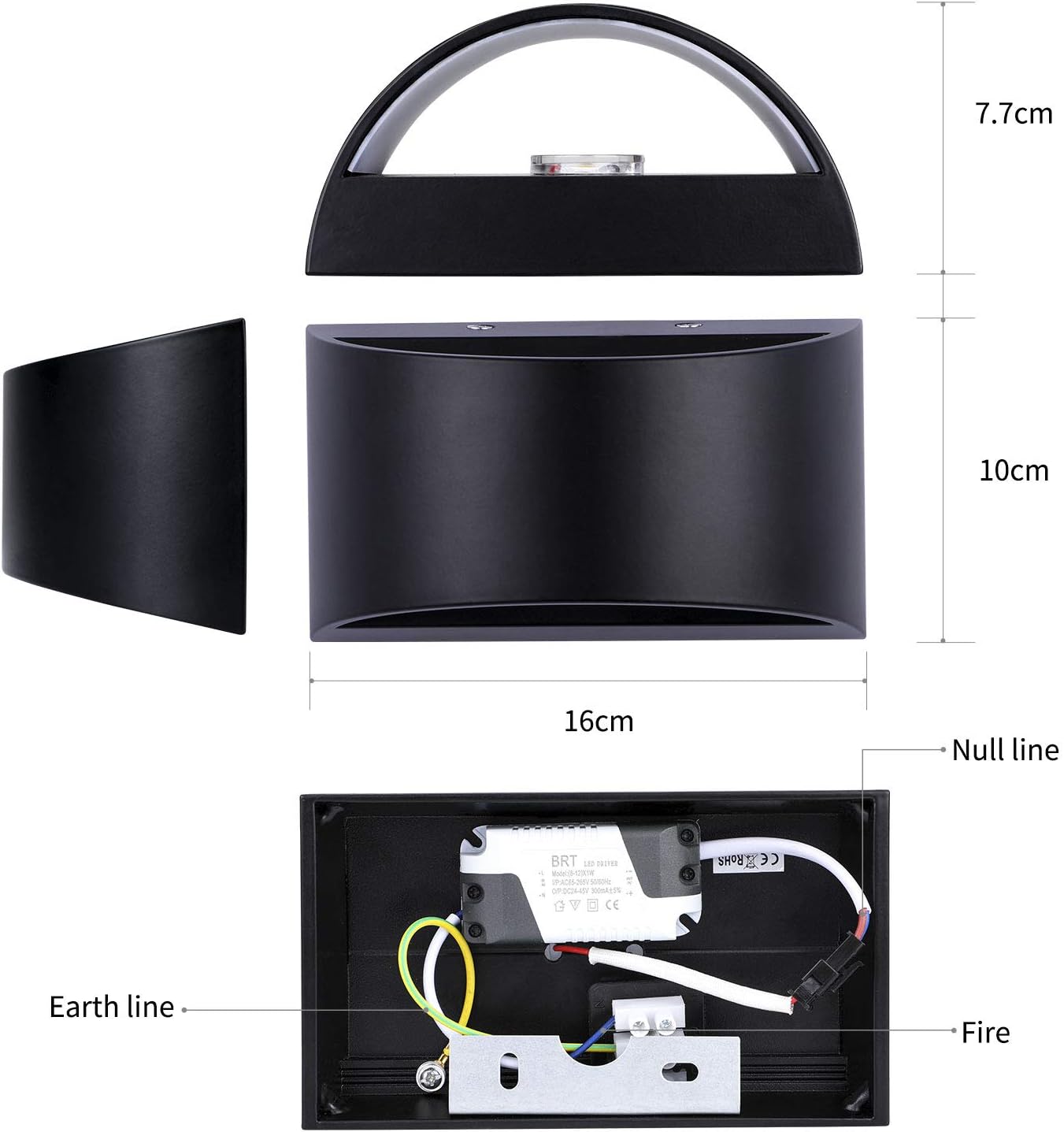 Dimmable LED Wall Light – 10W Modern Up & Down Indoor Black Wall Sconce