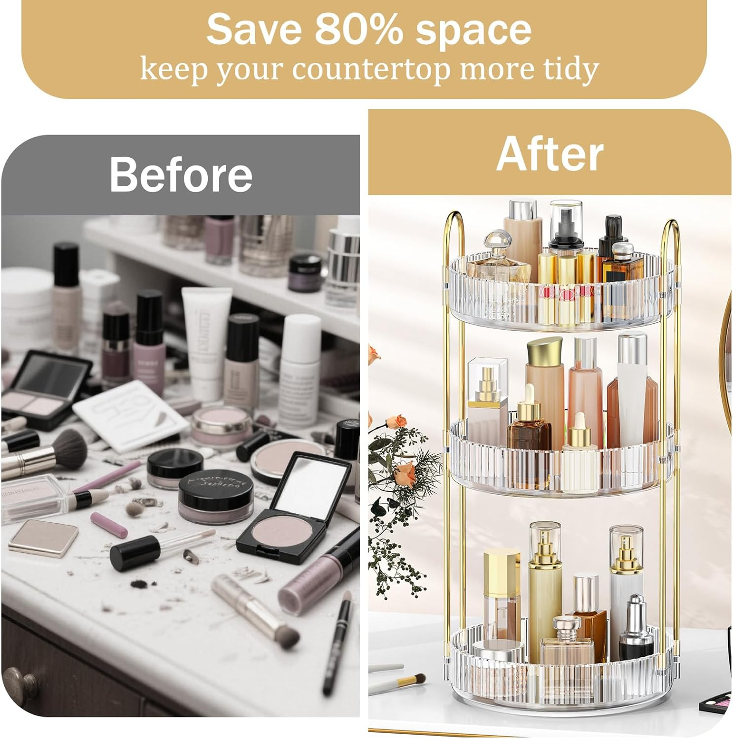 360 Rotating 3-Tier Makeup Organizer Large Cosmetic Storage Stand