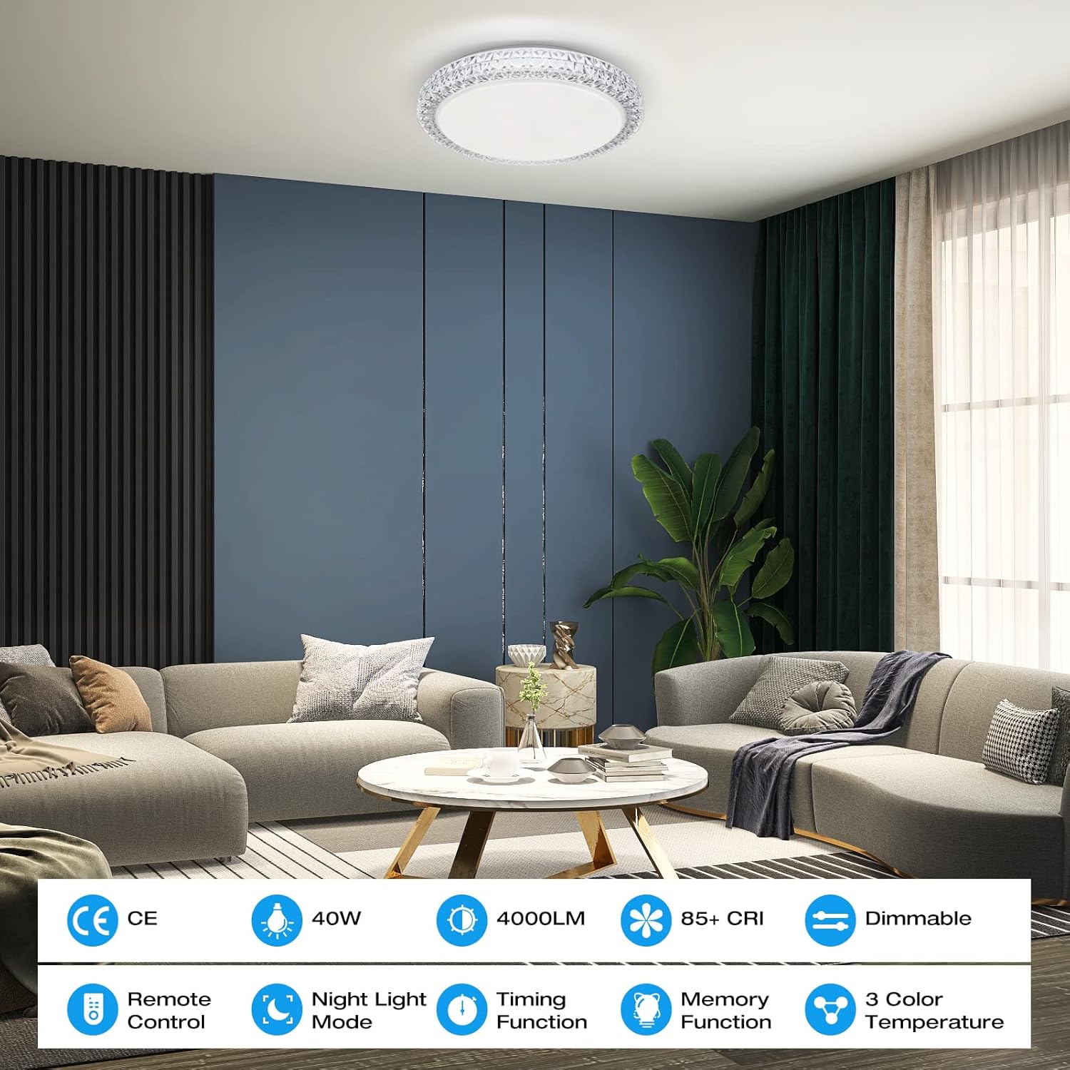 40W Dimmable LED Ceiling Light with Remote Control