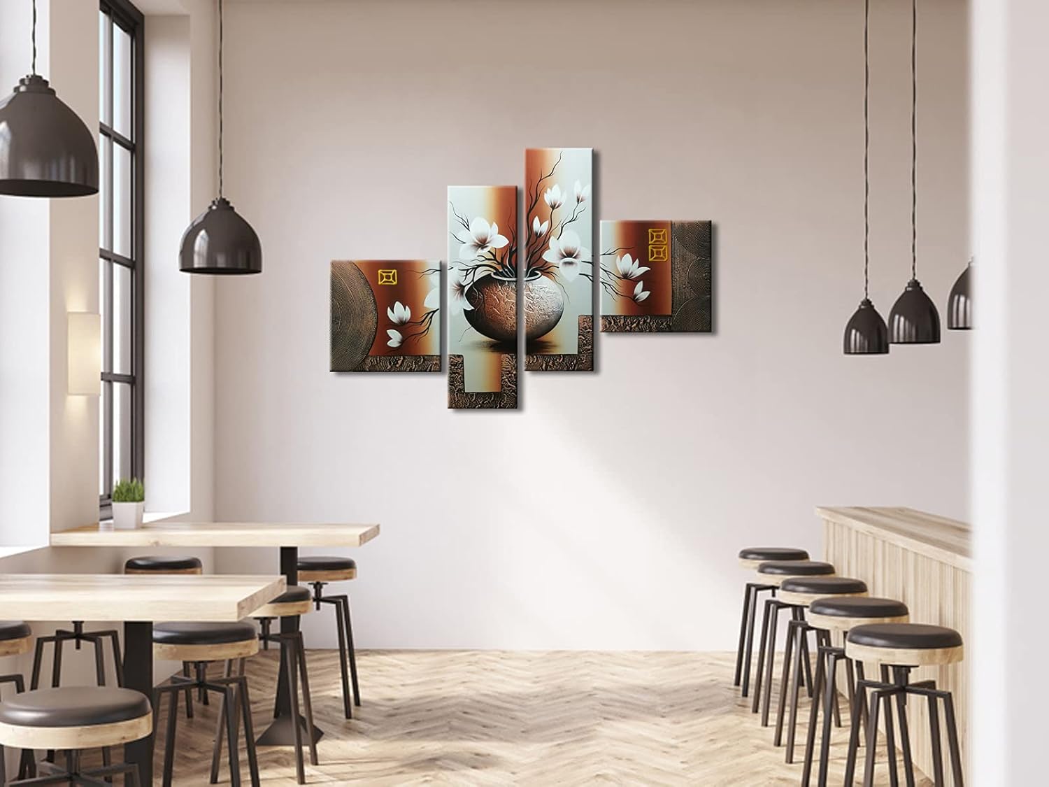 4 Panel Hand-Painted Floral Oil Canvas Wall Art