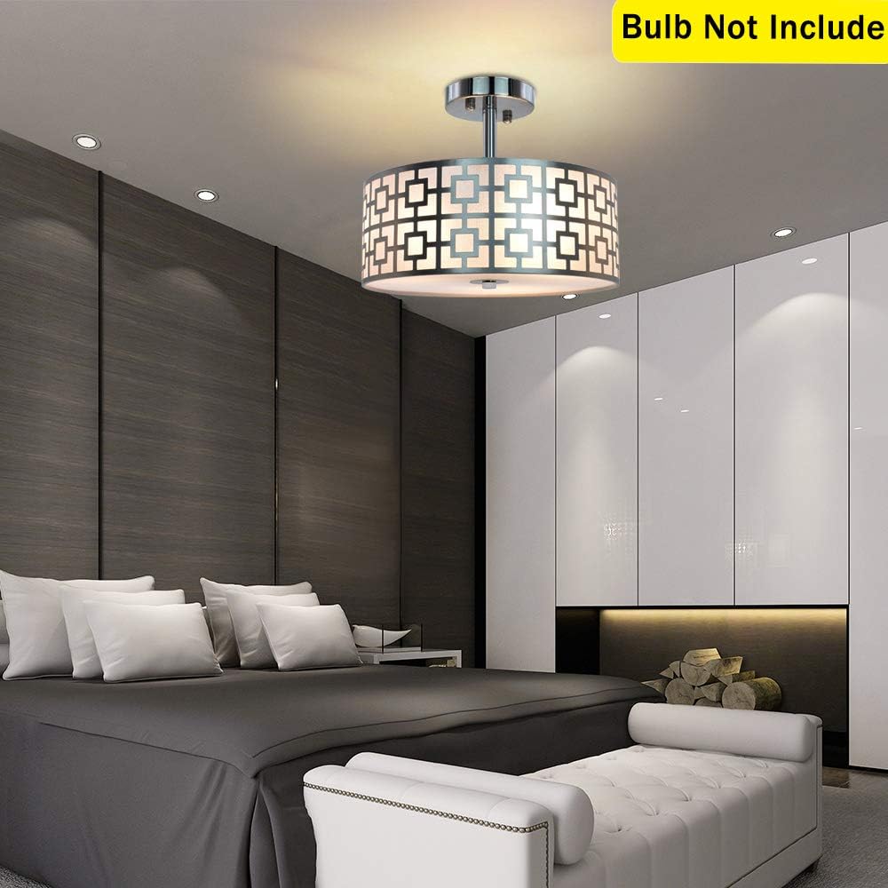 Modern Silver Drum Ceiling Light – 3-Bulb Semi Flush Mount Fixture