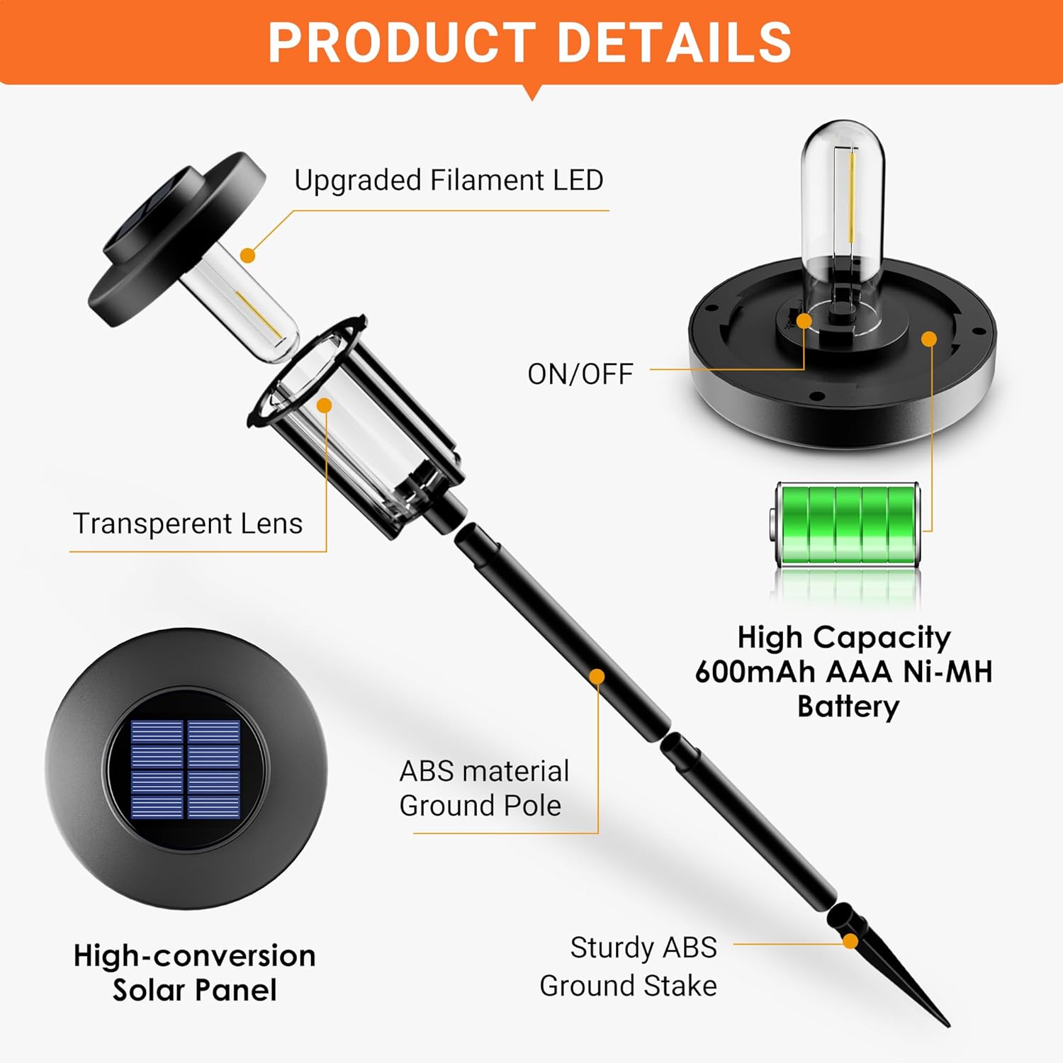 Warm White Solar Pathway Lights – 4 Pack Outdoor