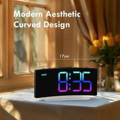 Curved Digital Alarm Clock with RGB Night Light, Snooze & Adjustable Brightness