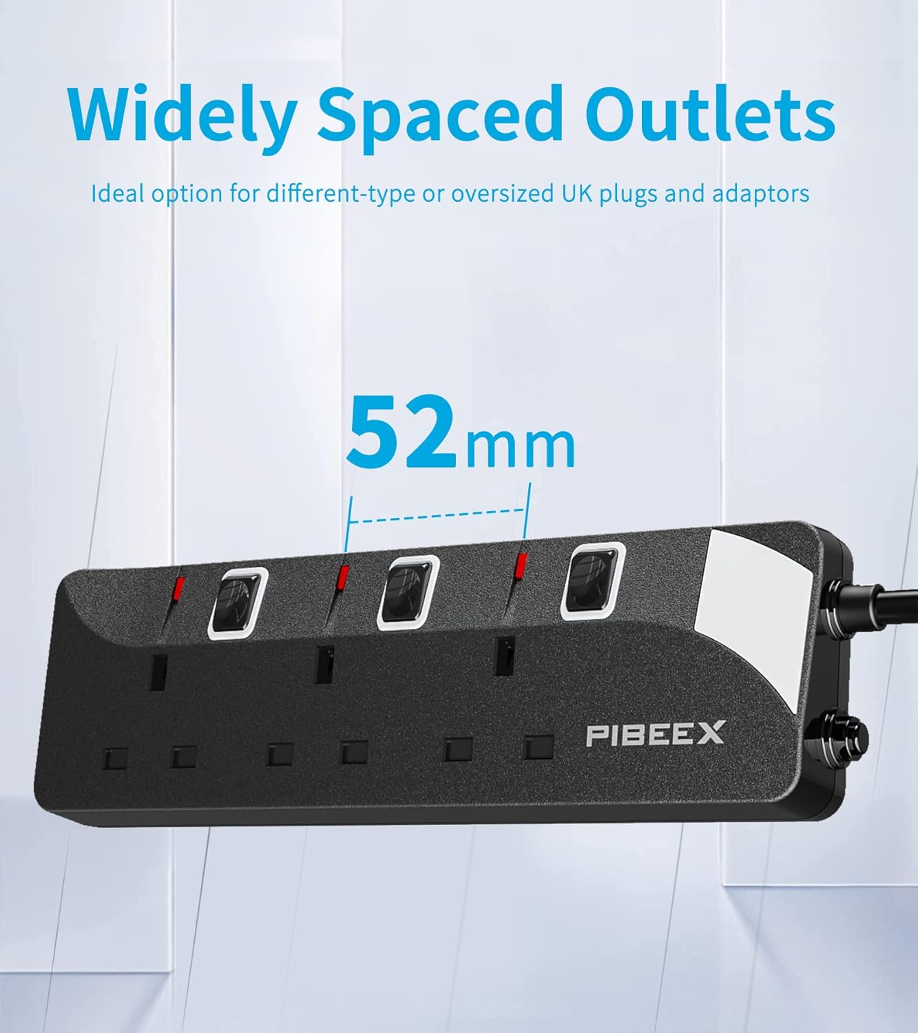 3 Way Extension Lead with Individual Switches – 1.5M Cable, 13A Fused, 3250W, Wall Mountable