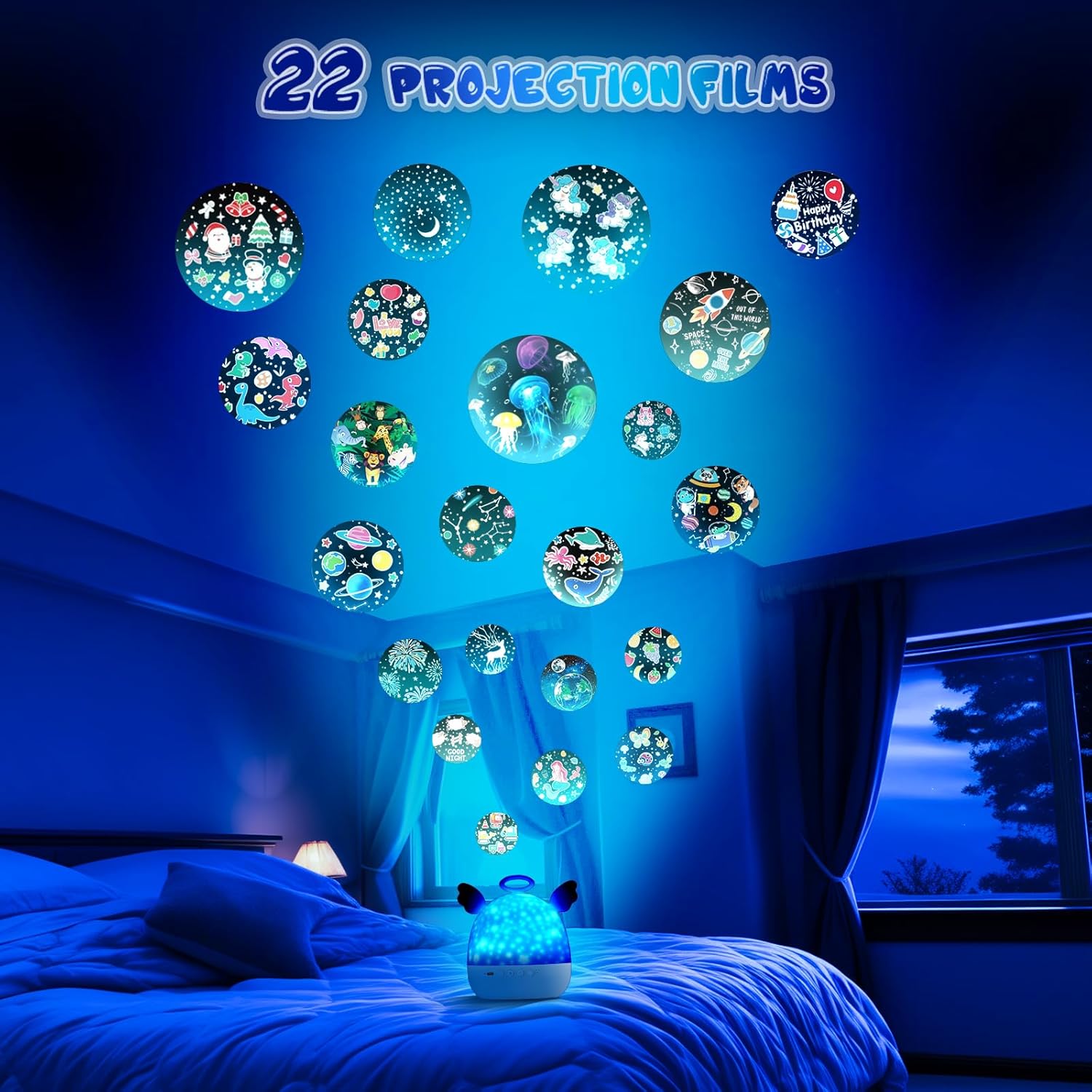 Baby Night Light, 360° Rotate, Star Projector Night Light Kids, USB Rechargeable Sensory Lights Projector, Remote-Controlled Baby Projector Light for Bedroom Decor