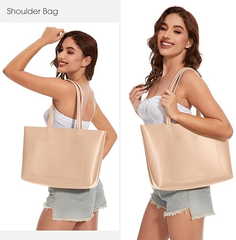 Large Leather Tote Bag for Women – Work & School Shoulder Handbag with Zipper