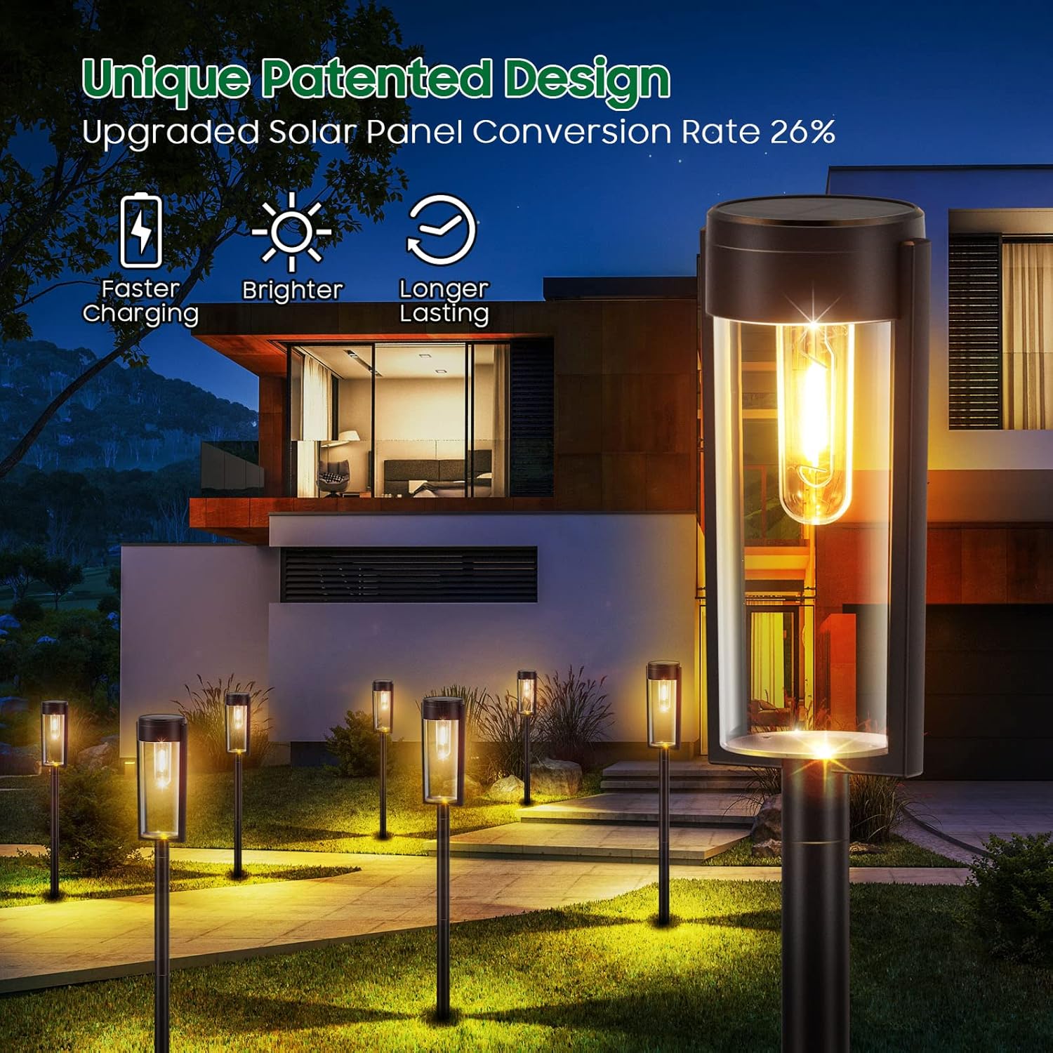 4 Pack Solar Garden Lights – Warm White Tungsten Filament, Waterproof, Auto On/Off