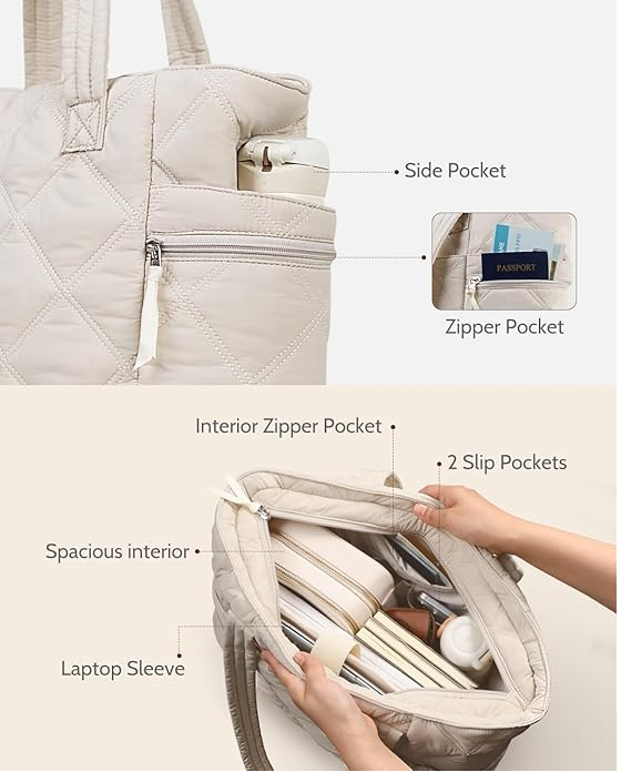 Large Puffer Tote Bag for Women – Lightweight Fluffy Shoulder Handbag
