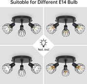 Spot Light Fittings for Ceilings Adjustable Metal Wire Cage Kitchen Spotlight Ceiling Lights with E14 Base Black 3 Way Ceiling Light Industrial