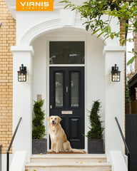 Outdoor Wall Lantern with Motion Sensor, Dusk-to-Dawn Black