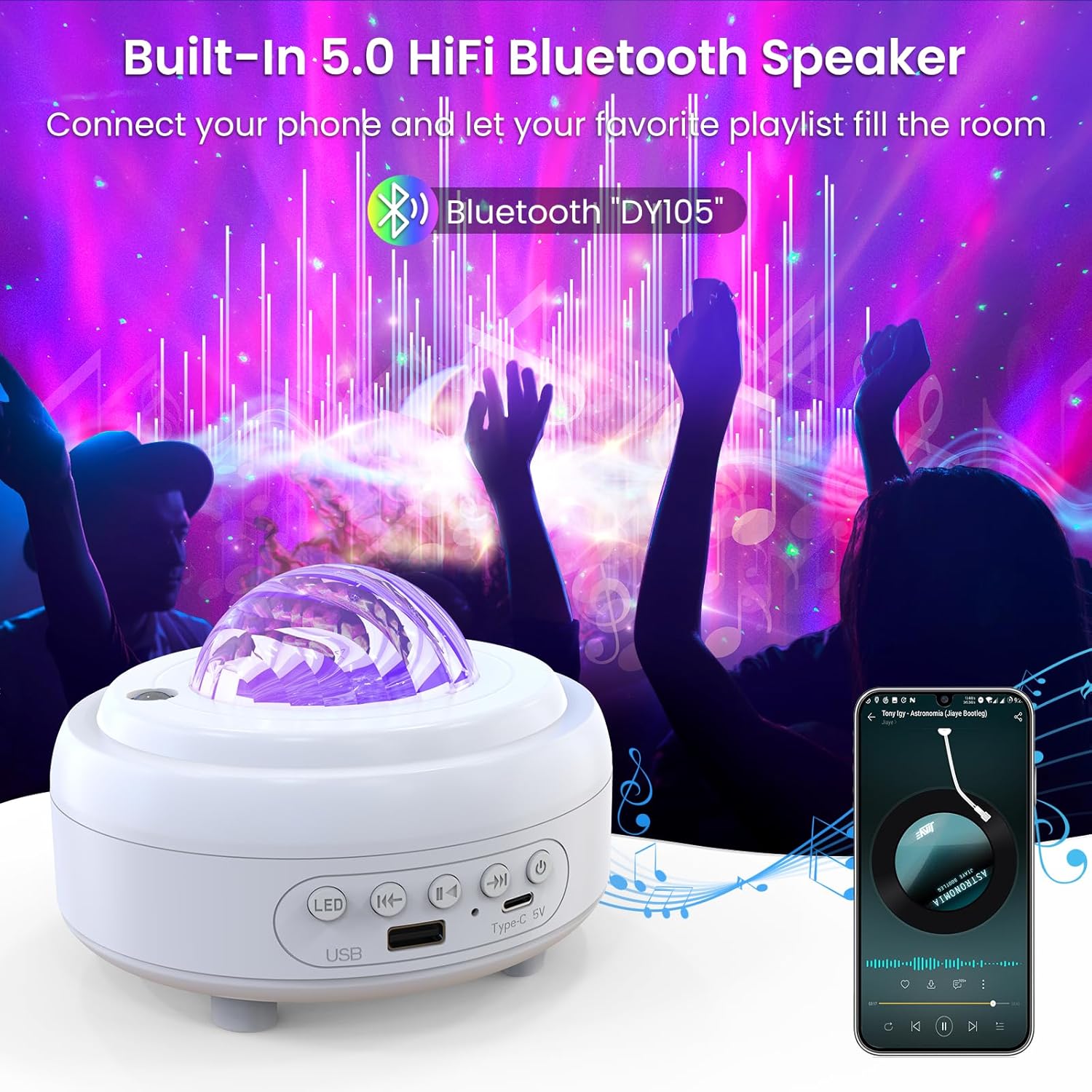 Galaxy Light Projector with Bluetooth Speaker & 8 Modes