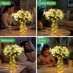 Artificial Lily & Eucalyptus Arrangement with LED Glass Vase