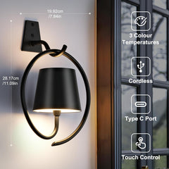 2 Pack Rechargeable Wall Lights – Dimmable Wireless Sconces Black